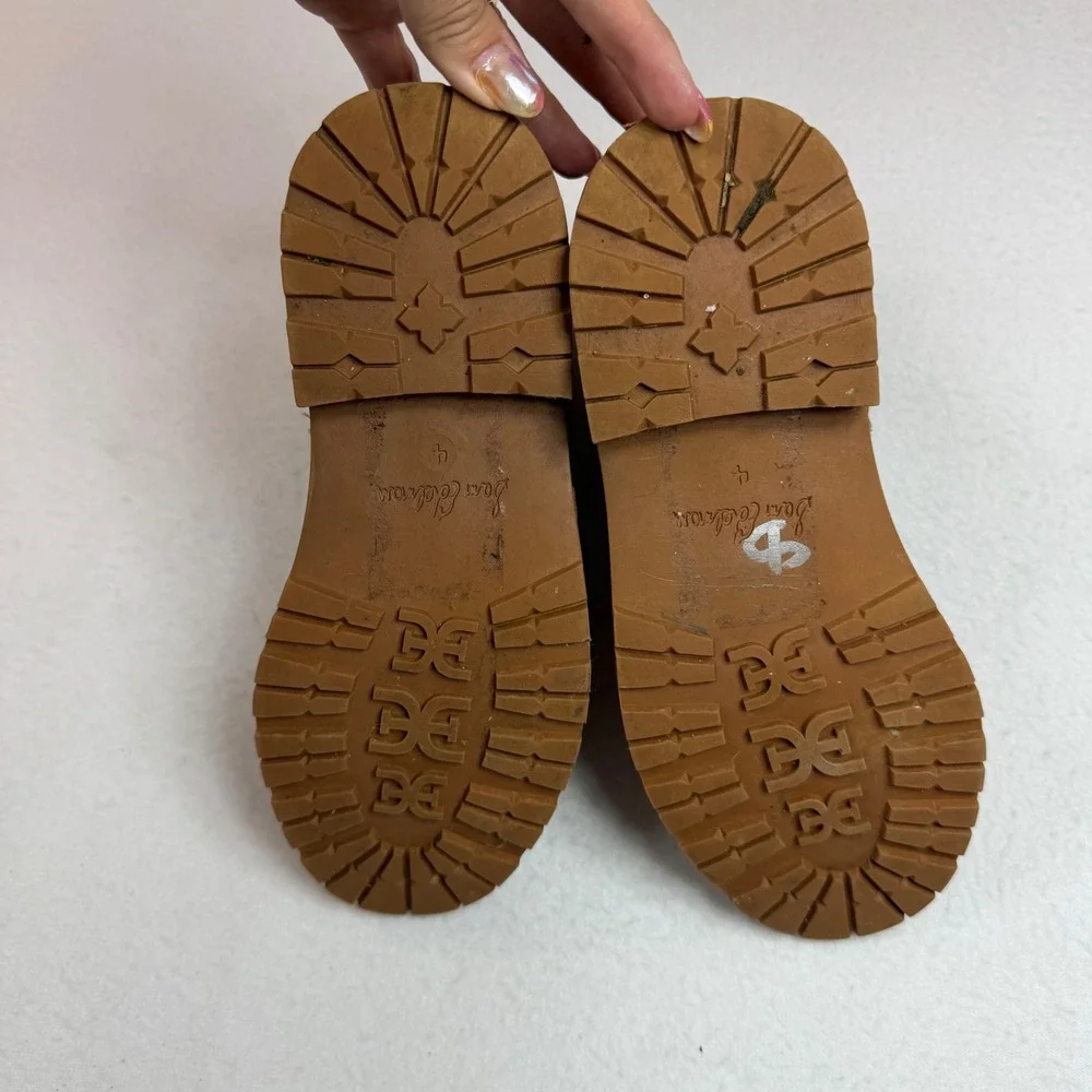 Sam Edelman Kids Tan Leather Ribbed Knit Combat Boots Side Zip Lug Sole Size 4
